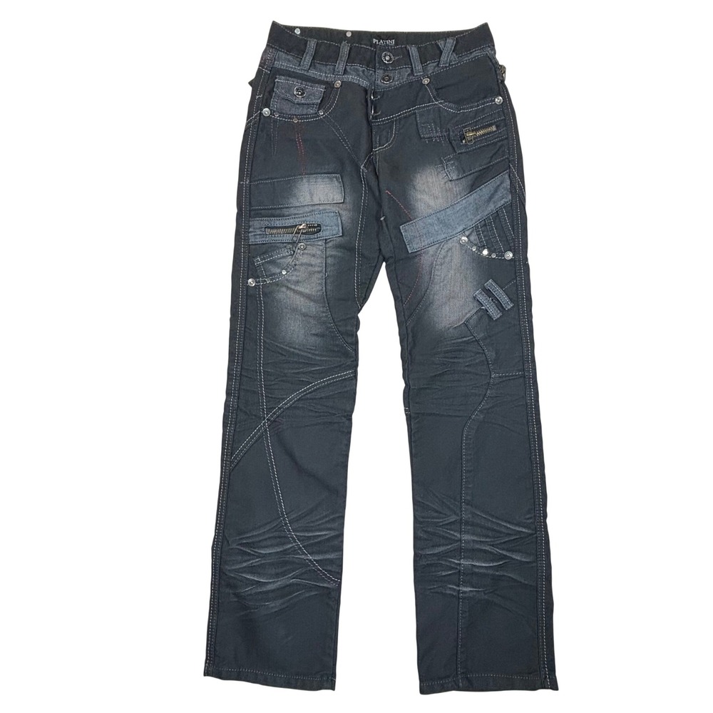 Platini Black Label Men 30x32 Moto Cyberpunk Multi Pocket Grunge Jeans Black NWT